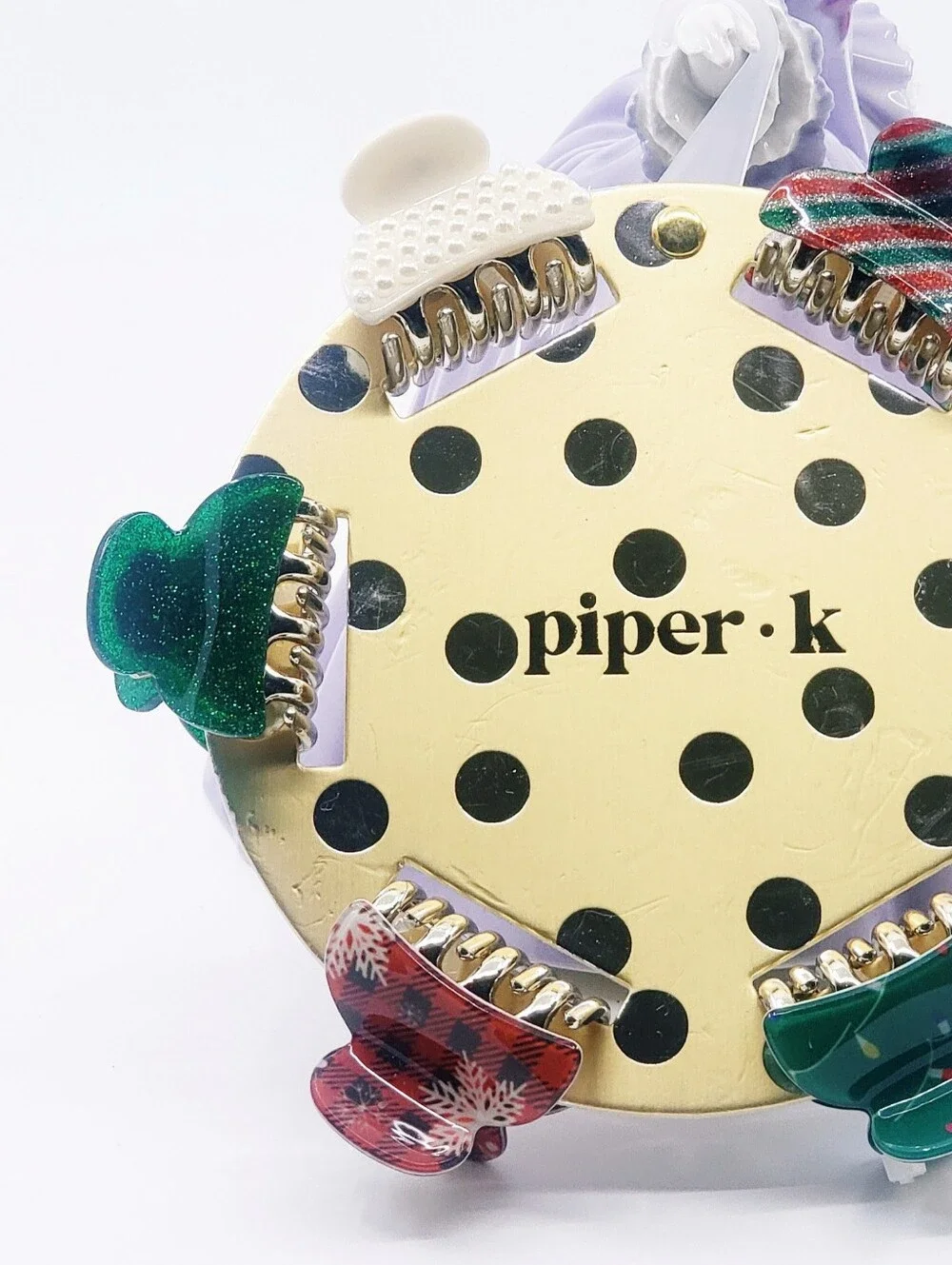 Piper•K Christmas Green Red Glitter Holiday Mini Hair Claw Clip Set